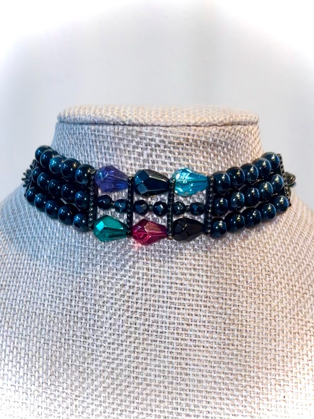 Vintage Jewel Tone Romantic Goth Beaded Choker Necklace Heirloom - Picture 5 of 15